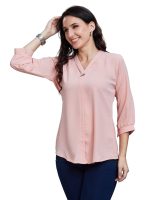 Women’s Solid Tunic with Fashionable V-Fold Neck (Peach)