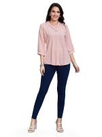 Women’s Solid Tunic with Fashionable V-Fold Neck (Peach)