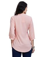 Women’s Solid Tunic with Fashionable V-Fold Neck (Peach)