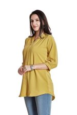 Women’s Solid Tunic with Fashionable V-Fold Neck(Lemon Yellow)