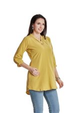 Women’s Solid Tunic with Fashionable V-Fold Neck(Lemon Yellow)