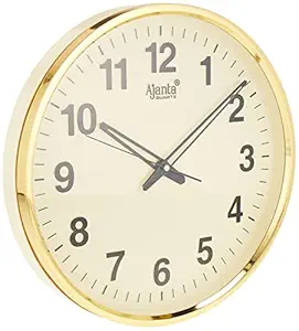 Quartz Analog Wall Clock(32 Cm X 32 Cm X 3.5 Cm,Gold,Plastic)