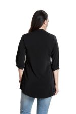 Women’s Solid Tunic with Fashionable V-Fold Neck,(Black)