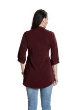 Women’s Solid Tunic with Fashionable V-Fold Neck,(wine)