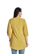 Women’s Solid Tunic with Fashionable V-Fold Neck(Lemon Yellow)