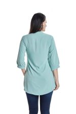 Women’s Solid Tunic with Fashionable V-Fold Neck(Aqua Blue)