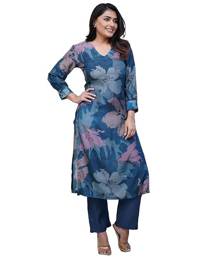 Women's Chanderi Straight Printed Kurta with Pant