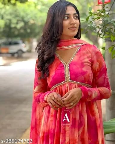 Women Floral Print Anarkali Kurta with Pant and Dupatta Set (Purple)