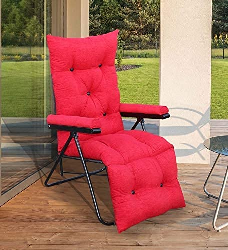 Spacecrafts Recliner Folding Easy Chair | 5 Adjustable Postions | Cushioning | Portable & Space Saving Easy Chair For Home Relax Old Age | Red, Check