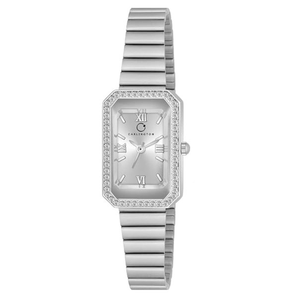 Carlington Iconic Analog Watches for Women with Premium Linked Stainless Steel Strap - CT 2032 Silver