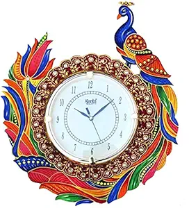 Antiqu VASTVA Designer AntiqueGOd krishana Wooden Wall Clock fo Size(13x13Incheseacock Wooden Wall Clock for Home Living Room Bedroom Kitchen Size(16 X12 Inches
