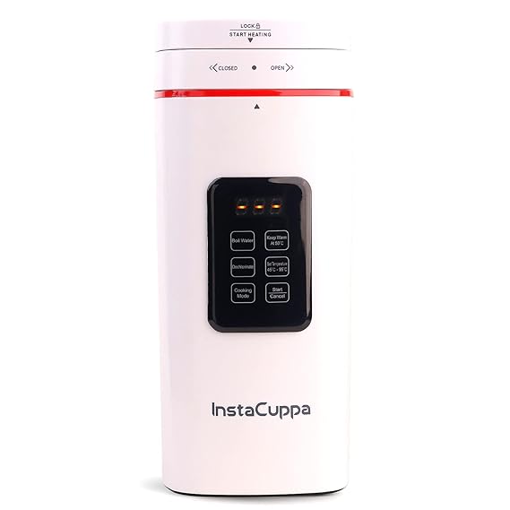 InstaCuppa Portable Electric Kettle with Temperature Control, Travel Bottle For Boiling Hot Water with Cool Touch Exterior, Automatic Shut Off, 500 ML, 300 Watts, White