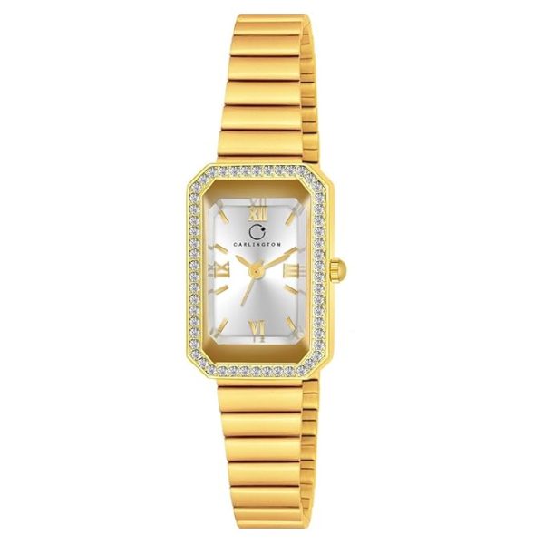 Carlington Iconic Analog Watches for Women with Premium Linked Stainless Steel Strap - CT 2032 Golden