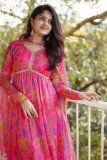 Women Floral Print Anarkali Kurta with Pant and Dupatta Set (Pink)