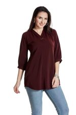 Women’s Solid Tunic with Fashionable V-Fold Neck,(wine)