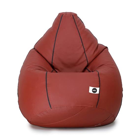 UmI. Faux Leather Classic Filled Bean Bag (With Beans) Colour- Tan With Black Piping (Size-Xxl)