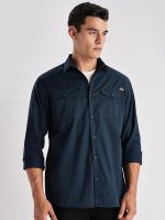 ADRO Cargo Shirt for Men with Double Pocket | 100% Cotton | Full Sleeve | Regular Fit - Blue