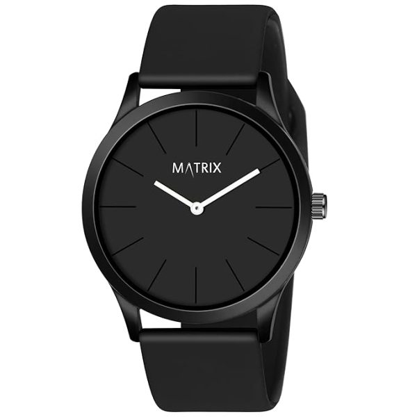 Matrix Minimalist Dial with Softest Silicone Strap Analog Wrist Watch for Men & Boys Black