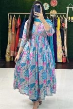Women Floral Print Anarkali Kurta with Pant and Dupatta Set Anarkali Kurti(Blue)