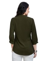Women’s Solid Tunic with Fashionable V-Fold Neck (Mehendi Green)