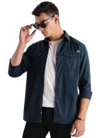 ADRO Cargo Shirt for Men with Double Pocket | 100% Cotton | Full Sleeve | Regular Fit - Blue