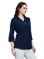 Women’s Solid Tunic with Fashionable V-Fold Neck (Navy Blue)