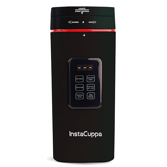InstaCuppa Portable Electric Kettle with Temperature Control, Travel Bottle For Boiling Hot Water with Cool Touch Exterior, Automatic Shut Off, 500 ML, 300 Watts, Black
