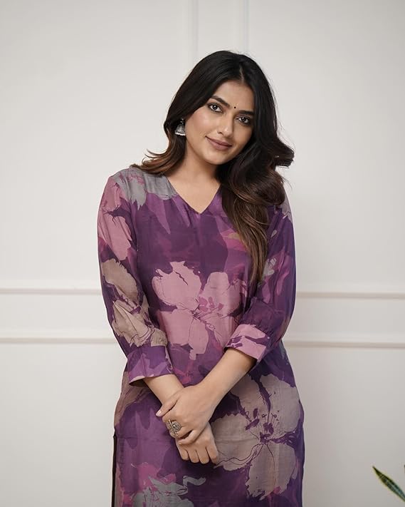 Women's Chanderi Straight Printed Kurta with Pant