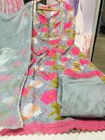Women Floral Print Anarkali Kurta with Pant and Dupatta Set (pink)