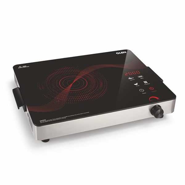 Glen 2000W Induction Stoves, with 6 Preset Cooking Modes, Touch Control, Crystal Glass, Digital Display, Timer, Auto Cut-Off, Induction Chulha Cooktop for Kitchen - Black