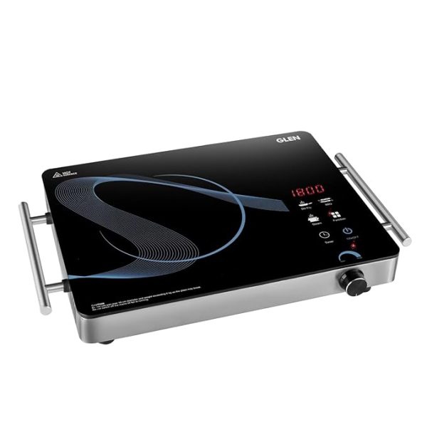 Glen 2000W Induction Stoves, with 6 Preset Cooking Modes, Touch Control, Crystal Glass, Digital Display, Timer, Auto Cut-Off, Induction Chulha Cooktop for Kitchen - Black