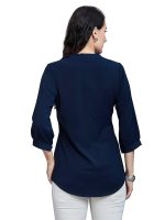 Women’s Solid Tunic with Fashionable V-Fold Neck (Navy Blue)
