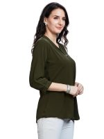 Women’s Solid Tunic with Fashionable V-Fold Neck (Mehendi Green)