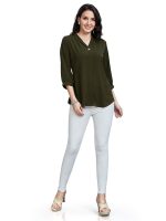Women’s Solid Tunic with Fashionable V-Fold Neck (Mehendi Green)