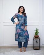 Women's Chanderi Straight Printed Kurta with Pant