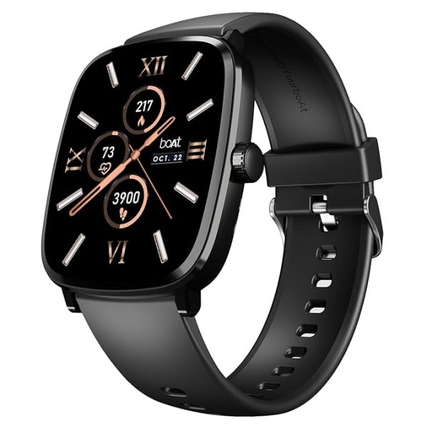boAt Ultima Regal w/ 2.01”(5.10 cm) Crystal-Clear AMOLED Display, 1000 NITS Brightness,Premium Metal Body, Functional Crown, 100+ Sports Modes, Fitness Smart Watch for Men & Women (Active Black)