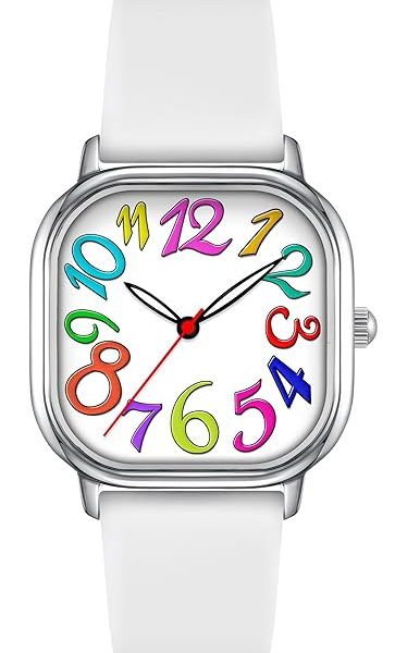 Asan Ge Women's Waterproof Watch, Stylish Silicone Strap for Women's Wrists 5IN-7IN, Large 32MM Dial with Easy-to-Read Arabic Numerals White