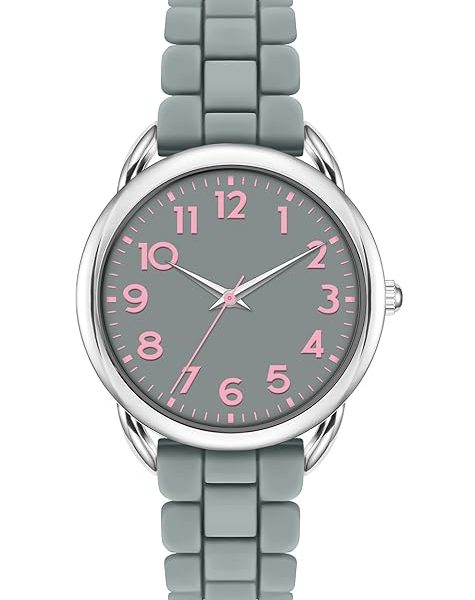 Asan Ge 36MM Women's Watch - Comfortable Silicone Band, 3ATM Water Resistant, Scratch Resistant, Accurate Japanese Quartz - Stylish & Reliable,Women's Wrists Large Face Watch Easy to Read Grey