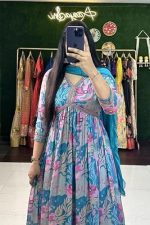 Women Floral Print Anarkali Kurta with Pant and Dupatta Set Anarkali Kurti(Blue)