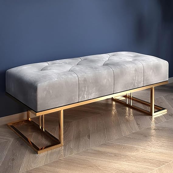 ObalTure Metal Entryway Bench For Bedroom Modern Ottoman End Of Bed Corduroy Padded Benches Decorative Home Furniture For Living Room Foyer Mudroom Hallway (Gray)