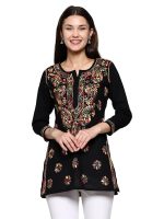 Women's Cotton Straight Fit Tunic Hand Embroidered Lucknow Chikankari Straight Short Kurti