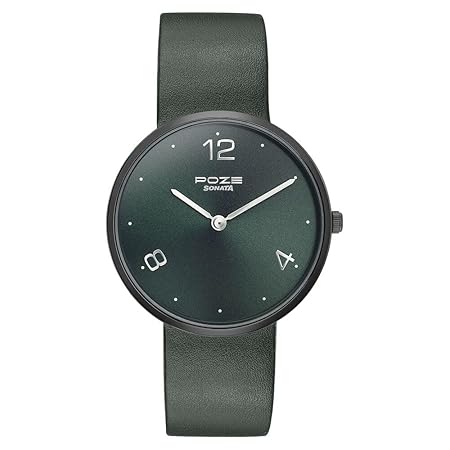 Sonata Poze Quartz Analog Green Dial Leather Strap Watch for Men-SP70007SL02