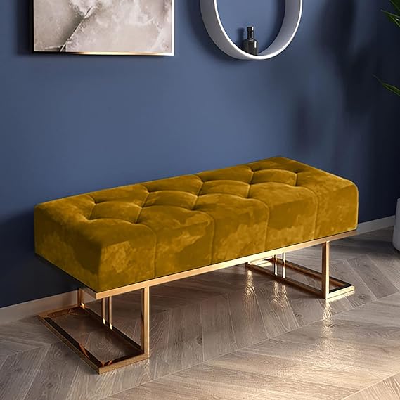 ObalTure Metal Entryway Bench For Bedroom Modern Ottoman End Of Bed Corduroy Padded Benches Decorative Home Furniture For Living Room Foyer Mudroom Hallway (Brown)
