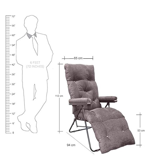 Spacecrafts Recliner Folding Easy Chair | 5 Adjustable Postions | Cushioning | Portable & Space Saving Easy Chair For Home Relax Old Age | Grey, Check