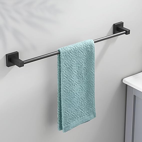 Single Towel Bar for Bathroom, Stainless Steel Wall-Mounted Towel Holder with Screws – Matte Black, 62 cm, Hotel Style
