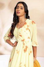 Women's Georgette Relaxed Fit A Line Dobby Tie & Dye Below The Knee A-Line Kurta Dress