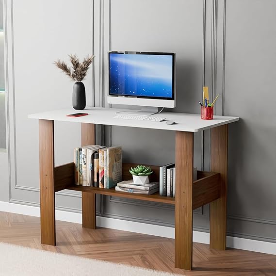 Lukzer Premium Engineered Wood Computer Desk with One Tier Shelves Laptop Study Table for Office Home Workstation Writing Modern Desk (ST-004/Dual Color/ 90 x 50 x 77 cm)