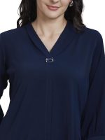 Women’s Solid Tunic with Fashionable V-Fold Neck (Navy Blue)
