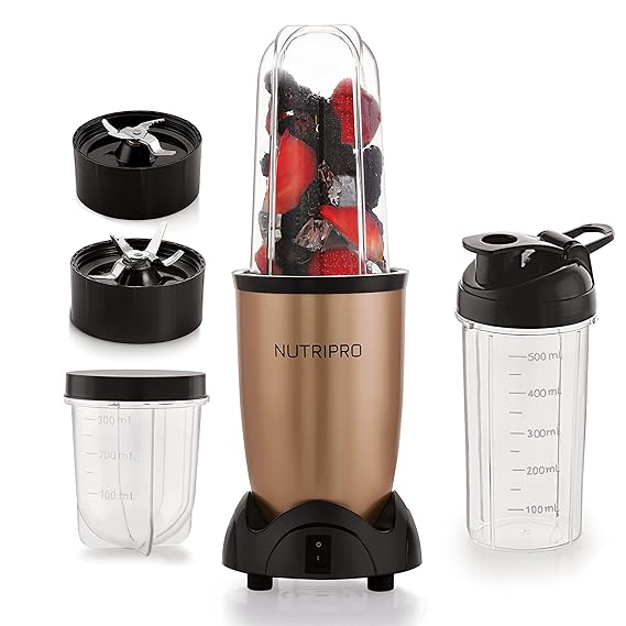 NutriPro Juicer Mixer Grinder - Smoothie Maker - 500 Watts (3 Jar, Gold) - 2 Year Warranty