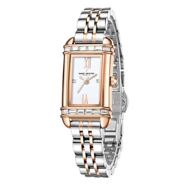 Daniel Hechter Paris Louvre Collection Square Dial Watch for Women with Roman Indices and Stainless Steel Strap-DHW2006 White